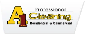 Logo of A1 Professional Cleaning, with bold letters 'A1' in red and yellow, followed by 'Professional Cleaning' in black, indicating residential and commercial services.